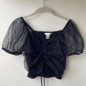 black mesh puff sleeve top